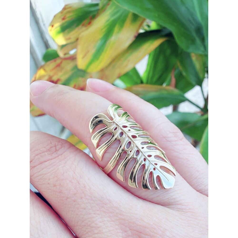 Maui Divers 14KT Yellow Gold Hawaiian Monstera Ring Made in Hawaii Size 8 - Picture 12 of 14